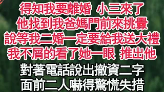 得知我要離婚 小三來了，他找到我爸媽門前來挑釁，說什麼等我二婚一定要給我送大禮，我不屑的看了她一眼 推出他，對著電話說出撤資二字，面前二人嚇得驚慌失措【顧亞男】【高光女主】【爽文】【情感】