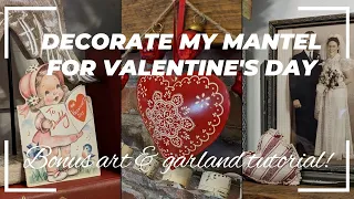 Decorate My Farmhouse Mantel for Valentine's Day plus DIY canvas art and music sheet garland!