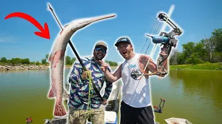 EPIC Spear fishing w/ FLAIR for Giant fish and River Bowfishing!!! (It got WILD!!!)