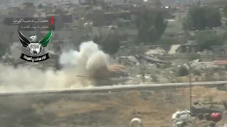 Recoilless team scores a remarkable hit on a moving Syrian Army T-72