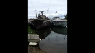 Torpedo boat fires up her engines. 3X1650hp and 18 cylinders per engine!