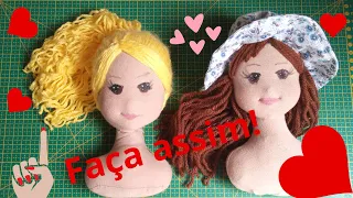 APLICANDO CABELOS DE BONECA COM FIO DE LÃ DE FORMA SIMPLES!