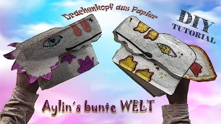 Drachenkopf aus Papier DIY 🐲 Anleitung basteln eines Drachenkopfes Handpuppe 🐲