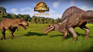 T Rex vs Spinosaurus Battle | Jurassic World Evolution 2