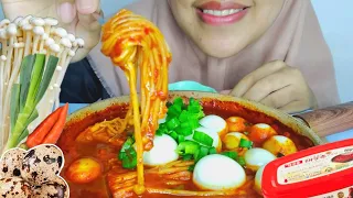 bukan MUKBANG ASMR JAMUR ENOKI SAUS GOCHUJANG ALA KOREA DAN TELUR PUYUH PEDAS  ENAK BANGET