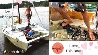 experimental micro yacht, human propulsion (fin drive) and sail