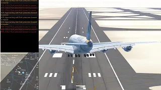 Etihad A380 crosswind landing at OMAA