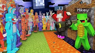 1000 FNAF vs Security House Mikey & JJ in Minecraft Attack challenge (Maizen Mizen Mazien)