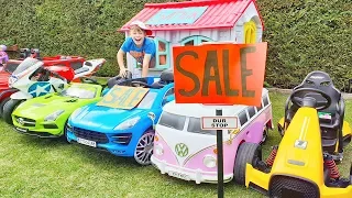 Ali and Adriana play TOY CARS SALE Ride on for Kids