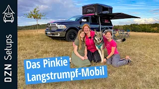 Pinker Pickup-Camper mit 270° Markise & XXL Dachzelt | Dodge RAM & MAGGIOLINA AIRLANDER
