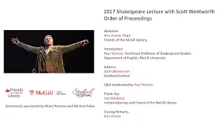 2017 Shakespeare Lecture – Scott Wentworth