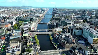 Dublin from above - Drone Shots of The Spire, Trinity College and River Liffey