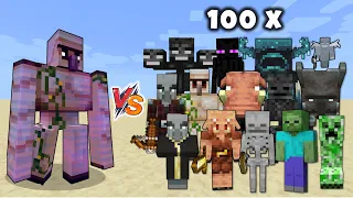 Enchanted Iron Golem vs All Minecraft Mobs x100 - Enchanted Iron Golem (Minecraft Dungeons) vs Mobs