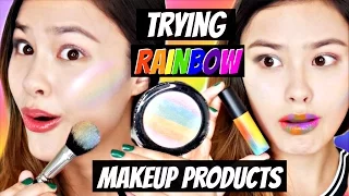 TESTING RAINBOW MAKEUP! Korean Rainbow Highlighter, Lipsticks, Foundation, and Eyeshadow!