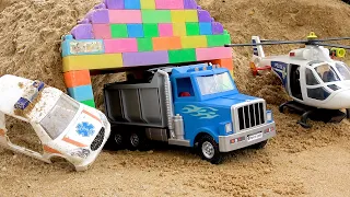 Exciting Toy Rescue Mission - Using Dump Trucks and Fun Helicopters to Save Racing Cars - BIBO TOYS