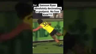 Samson Ryan takes out a goalpost . #foryou #afl #richmond #sports #sportfails #samsonryan