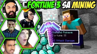 Gamers Mining with Fortune 3 reaction in Minecraft 🔴 live insaan, bbs, Mythpat, techno gamerz, fleet