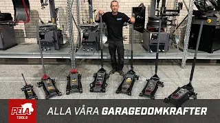 Magnus visar alla våra domkrafter från PELA Tools