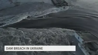 Destroyed dam in Southern Ukraine causing flooding for residents in nearby towns