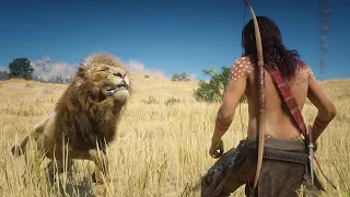 NATIVE AMERICAN Attacked by LION in Red Dead Redemption 2 PC ✪ Vol 24