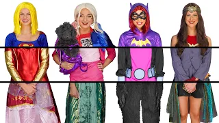 Wonder Woman, Harley Quinn, BatGirl and SuperGirl DC GIRLS MIXED UP CLOTHES SWAP. Totally TV
