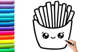 How to Draw cute and easy French Fries | Easy Drawing, Painting and Coloring for Kids & Toddlers