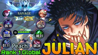 SAVAGE! Fast Farm Julian 9 MIN's Full Build & Max Level - Top 1 Global Julian by Peach. - MLBB