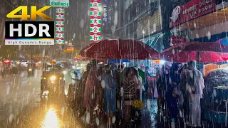 4K HDR // Night Heavy Rain in Bangkok's Chinatown 2022 | Binaural Rain Sounds | Thailand #ASMR