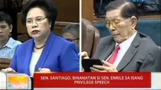 UB: Sen. Santiago, binanatan si Sen. Enrile sa isang privilege speech