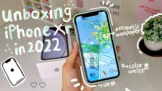 unboxing iPhone Xr white in 2022 + cute casing, aesthetic walpaper 🌥✨