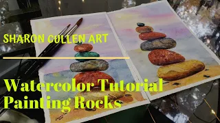 Watercolor Full Tutorial Painting Rocks Cairn