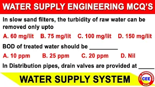 water supply engineering mcq | water supply system components mcq | environmental engineering mcq