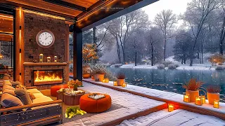 Smooth Winter Jazz with Fireplace Sound In Cozy Porch Ambience ☕ Relaxing Jazz Instrumental Music☃️