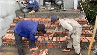 Construction Techniques Complete The Porch Steps With Beautiful And Modern Bricks And Natural Stones