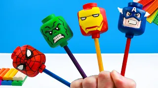 DIY lollipop Superheroes Lego Spider man, Hulk, Captain America with clay 🧟 Polymer Clay Tutorial