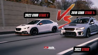 22 WRX Stage 1 vs 18 WRX Stage 1+ vs 22 WRX Stock| 50-60MPH Roll #cobb #2022wrx