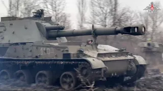 Footage of the 152-mm self-propelled artillery mounts 2S3M "Acacia" 🇷🇺🇺🇦 #ukrainewar #2023 #russia