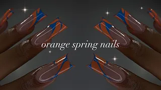 CLASSY ORANGE SPRING NAILS🍊🧡| In-depth acrylic application + abstract nail art!✨