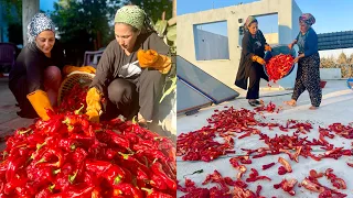 KÖYDE KIŞ İÇİN BİBERİ BİRDE BÖYLE YAPIN | ANNEM HER YIL YAPTIĞI İNANILMAZ LEZZET KÖY EVİ TURU