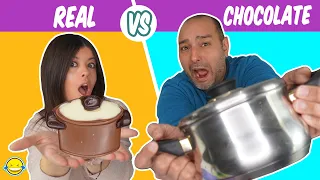 CHOCOLATE VS REAL!! Chocolate vs Realidad  DESAFÍO DE COMIDA REAL VS DE CHOCOLATE 2! Jordi vs Bego