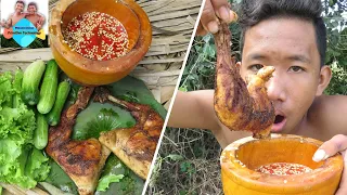 Primitive Technology cooking chicken wing recipe eating delicious in jungle #065