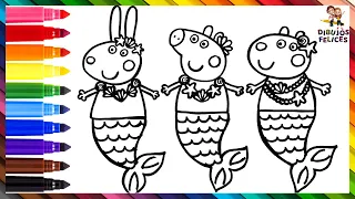 Dibuja y Colorea A Peppa Pig Y Sus Amigas Como Sirenas 🧜‍♀️🐷🐰🐑🌊 Dibujos Para Niños