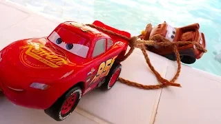 Lightning McQueen and Mater: Disney Cars at the water park.