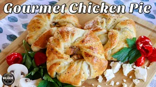 Gourmet Chicken Pie on the Braai | Roasted chicken, mushroom, Peppers & Feta Pies | Braai recipes |
