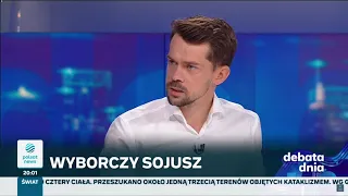Michał Kołodziejczak z KO grozi palcem Agnieszce Gozdyrze i robi dramatyczną pauzę