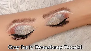 Grey Glitter Party Eyemakeup Tutorial | Grey Smokey Eyemakeup | Silver Glitter Eyemakeup