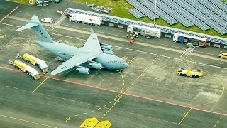 Bird view & take off C-17 Canadian Air Force at Groningen Airport Eelde