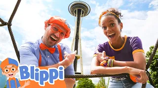 Blippi and Meekah Visit the Space Needle Playground! Educational Videos for Kids