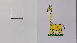 How to turn number 4 into giraffe | cartoon giraffe drawing