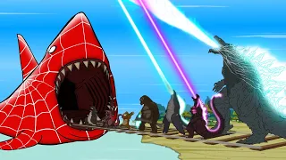 KONG Rescue GODZILLA From SPIDER SHARK: Down The Stairs | GODZILLA & SHARK Cartoon Compilation